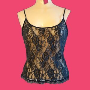 Victoria's Secret Black Lace Camisole Tank Stretchy M Rave Goth Grunge Fairy